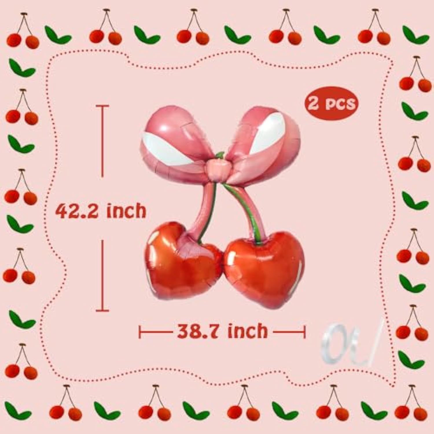 2 Pcs 42-Inch Red Cherry Bow Foil Balloons – Summer Berry Party Decorations, “She’s the Cherry on Top” Theme, First Birthday, Baby Shower, Arch & Garland Supplies