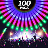 100-Pack 18.5" LED Foam Glow Sticks 3-Mode Colorful Party Supplies