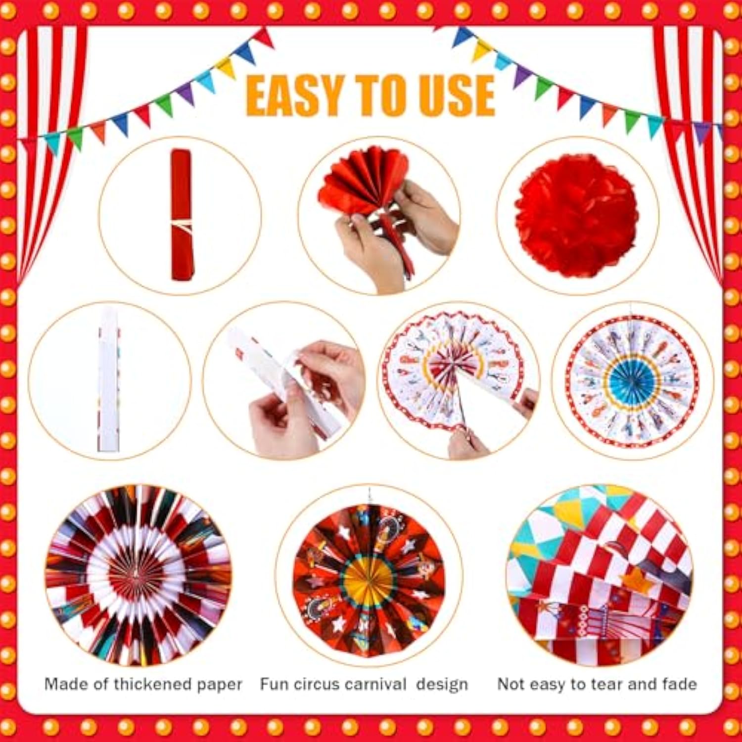 21 Pcs Carnival Party Decorations With Circus Hanging Paper Fans Red Yellow Blue Paper Pom Poms Tissue Flowers For Ceiling Wall Carnival Circus Theme Birthday Baby Shower Party Favors Supplies