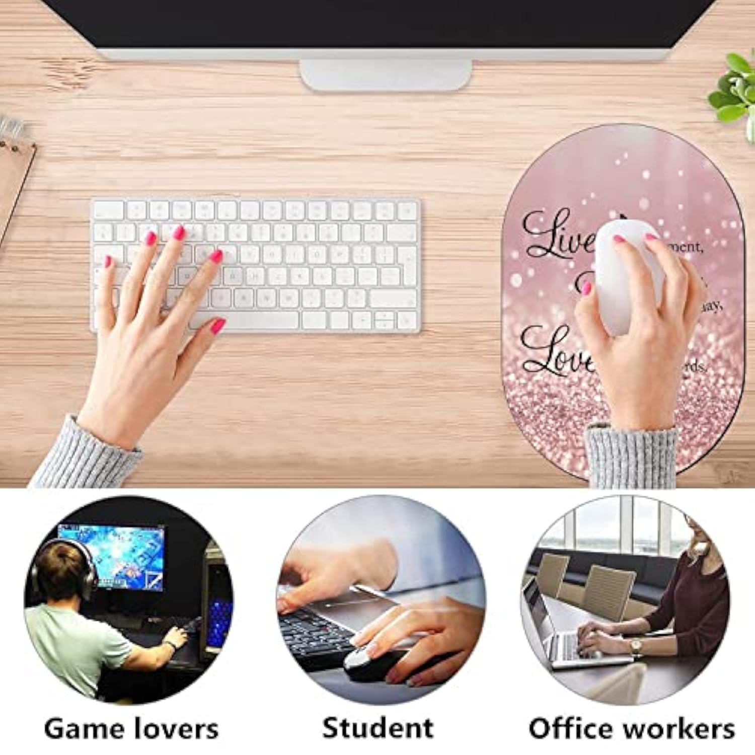Advanced Texture Fashion Mouse Pad, Glitter Quote Live Laugh Love Non-Slip Rubber Base Gaming Mouse Pad, Washable Lycra Surface Mouse Pad Design, Suitable For Laptop Computers