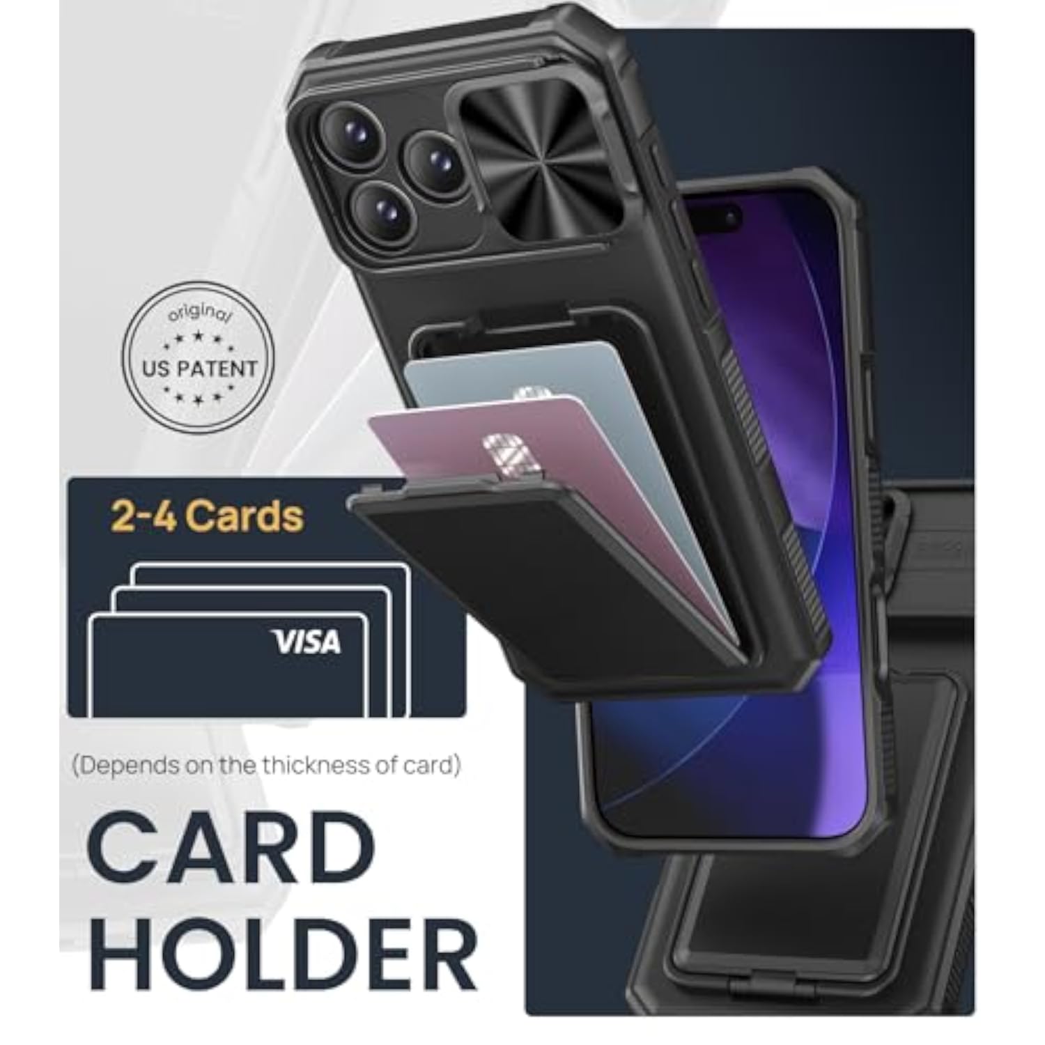 iPhone 17 Pro Case with Card Holder and Kickstand, Black - Compatible with iPhone 17 Pro 6.3 Inch