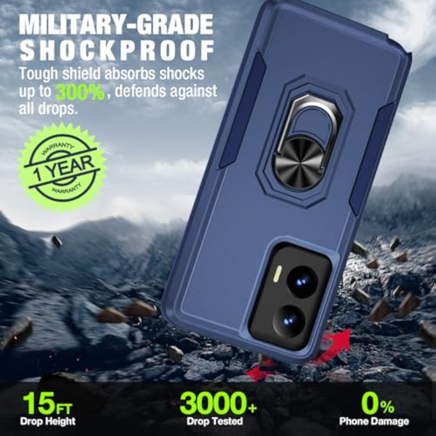 For Motorola Moto G Stylus 5G 2024 Case [15 Ft Military Grade Drop Protection] With 2X Tempered Glass Screen Protector, Heavy-Duty Shockproof Kickstand Case For Moto G Stylus 5G 2024 Dark Blue