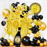 2026 New Year Party Kit with Foil Balloons, Banner, and Fringe Curtains for NYE Decor