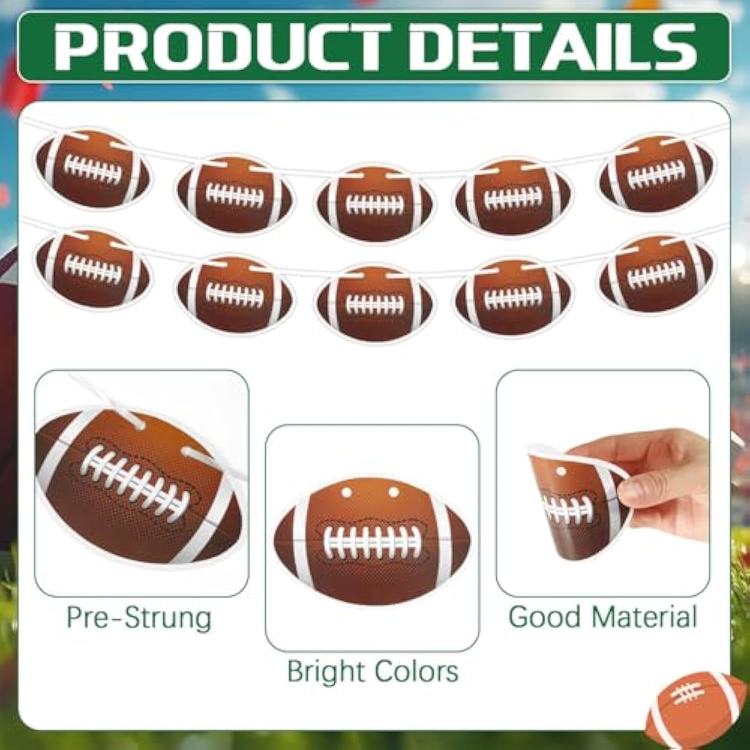 Football Party Banner Decorations, Pre-Strung 6 Packs Football Garlands Background Hanging Paper Cutouts Banner Flags For Supplies Sports Birthday Party Favors Home Decorations
