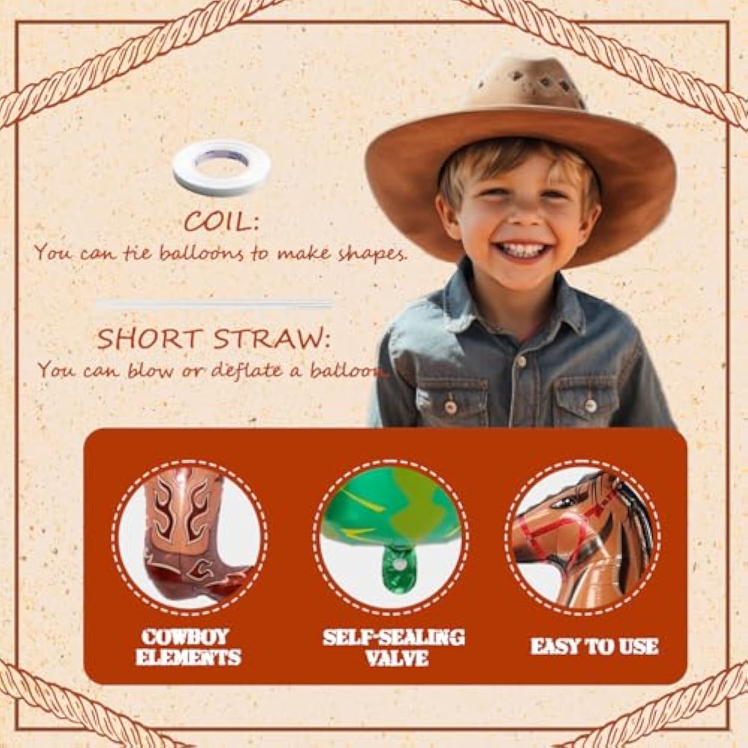 Western Balloons 5Pcs Cowboy Hat, Horse, Cactus & Boots for Rodeo Party Decor