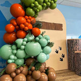 164PCS Dinosaur Balloon Garland Kit - Green, Orange & Brown Jungle Party Decor