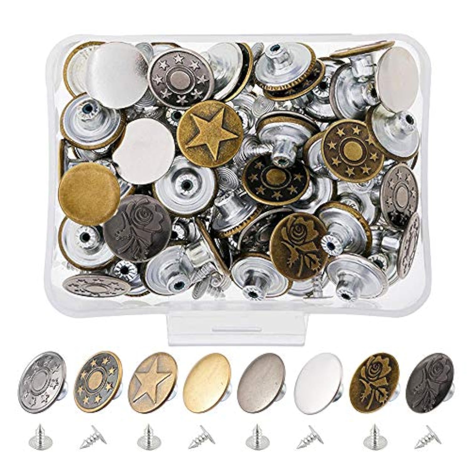 80 Sets 17Mm Metal Jeans Button Replacement Kit Fastener Tack Buttons
