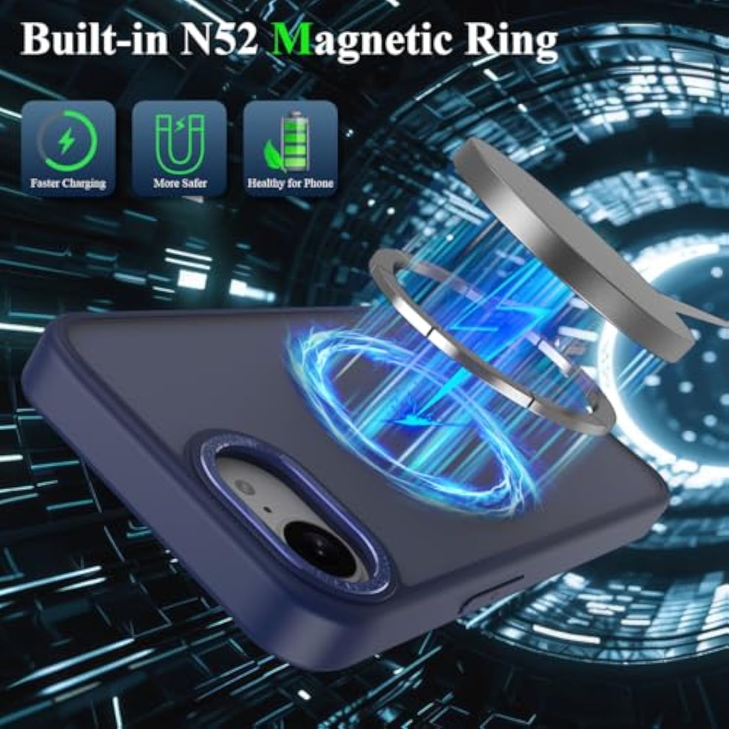 Magnetic For Iphone 16E Case With Screen Protector,[Compatible With Magsafe],[Skin Feeling],Slim Adjustable Kickstand Phone Case For Iphone 16E 6.1 Inches 2025,Dark Blue