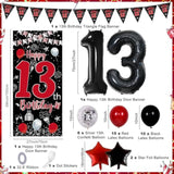 36pcs Red Black 13th Birthday Decorations with Banner, Balloons & Flags