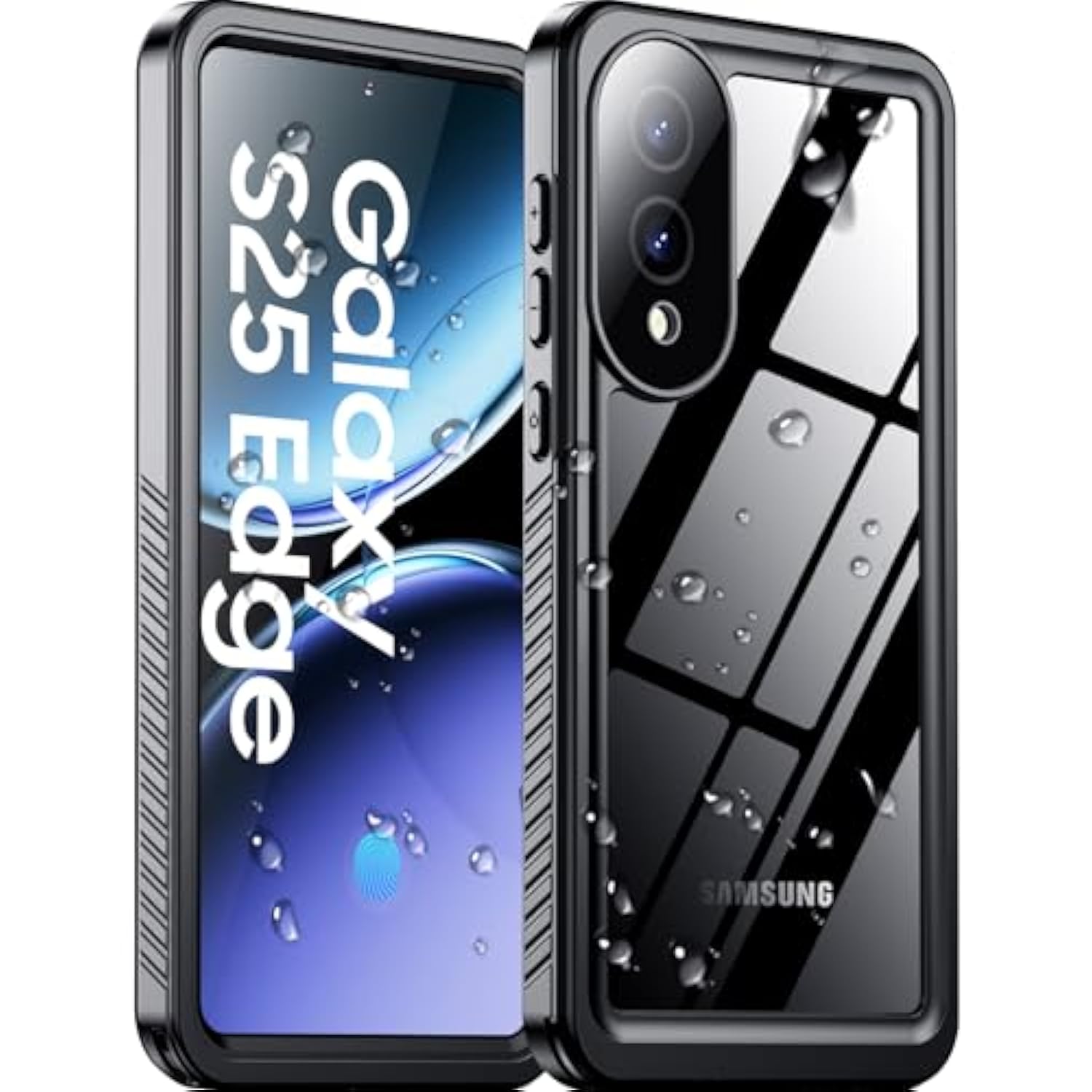 For Samsung Galaxy S25 Edge Case Waterproof, Built-In Lens & Screen Protector Military Grade Shockproof Dropproof Ip68 Underwater Full Body Phone Case For Galaxy S25 Edge 6.7"-Black