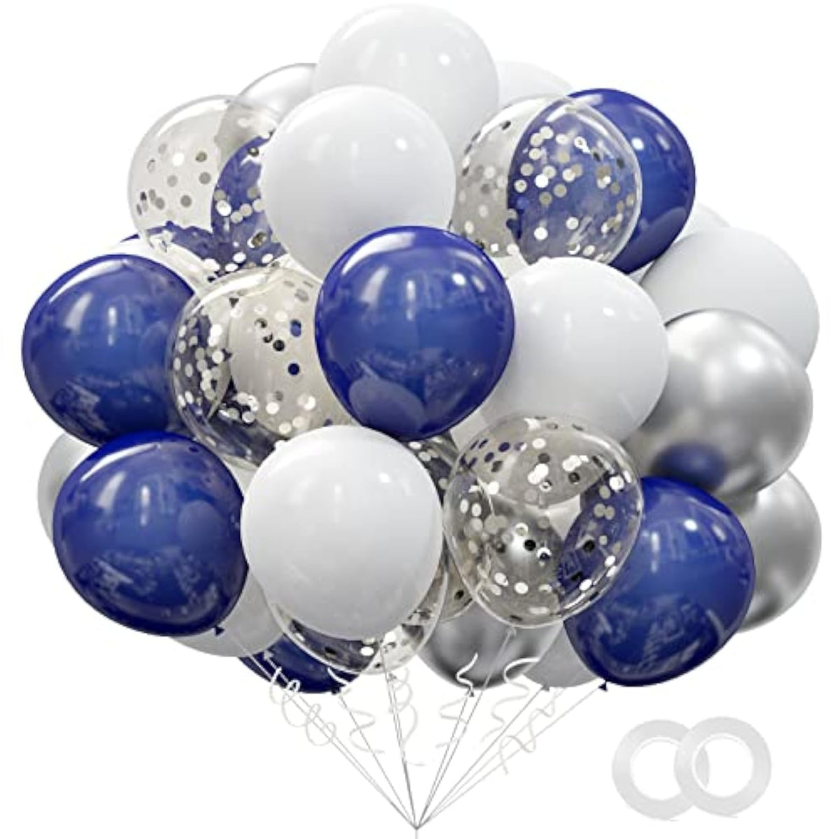62Pcs Silver Navy Blue Balloons Kit - 12 Inches Silver Blue Party Decoration Balloons For Baby Shower Birthday Wedding Party Decorations Supplies
