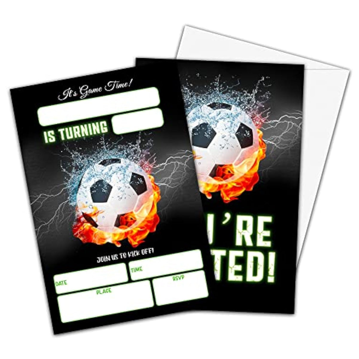 Soccer Birthday Invitations, Sports Birthday Party Invitations For Boys Girls, It'S Game Time Birthday Party Invitation Cards, Party Supplies And Decoration, 20 Cards & 20 Envelopes -A08