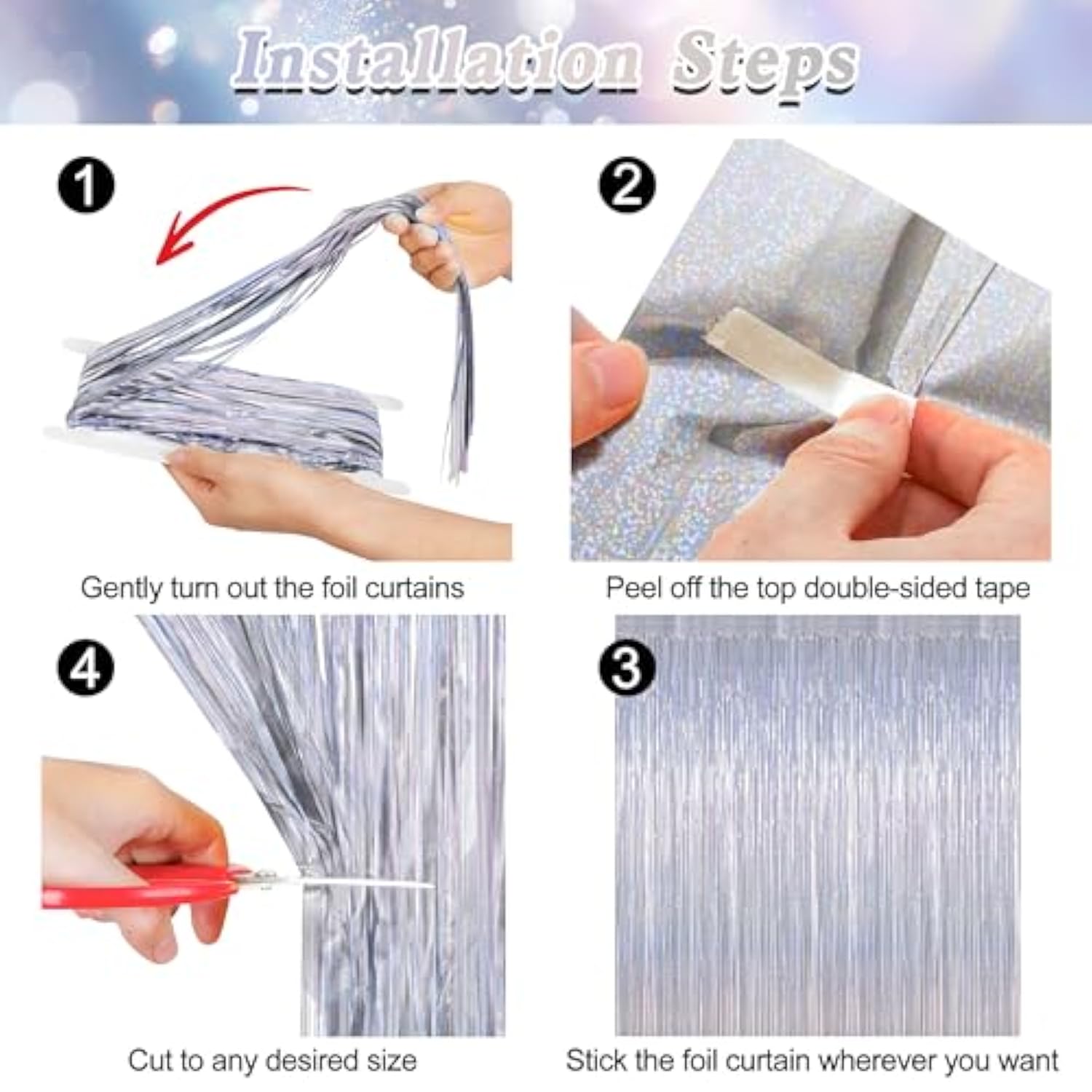 2 Pack Silver Metallic Tinsel Foil Curtains, 3.28 Ft X 7.05 Ft Glitter Silver Fringe Curtains, New Year Door Streamer Tinsel Backdrop Photo Booth For Nye Party Birthday Engagement Party Decorations