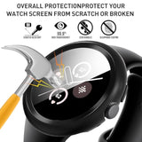 3-Pack For Google Pixel Watch 3/2/1 41Mm Case, [Anti-Scratch] 9H Tempered Glass Screen Protector+ All-Round Pc Glossy Protective Cover Bumper