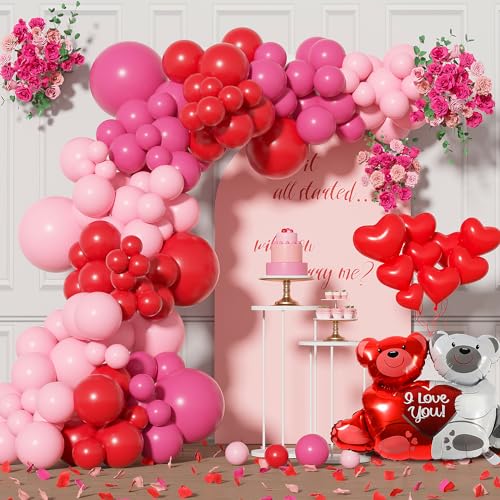 Valentines Day Balloon Arch Garland Kit Pink Red Balloons Red Heart Balloons for Valentine's Day Anniversary Mothers Day Wedding Engagement Party