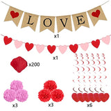 Valentines Decor Kit With 1 Love Banner, 1 Hearts Felt Garland, 6 Paper Fans, 6 Paper Flower Balls, 6 Hanging Swirls, 200 Rose Petals For Valentines Decorations Wedding Party Supplies