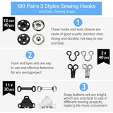 100 Pairs 3 Styles Skirt Sewing Hooks And Eyes, Sewing Snaps Kit Hook