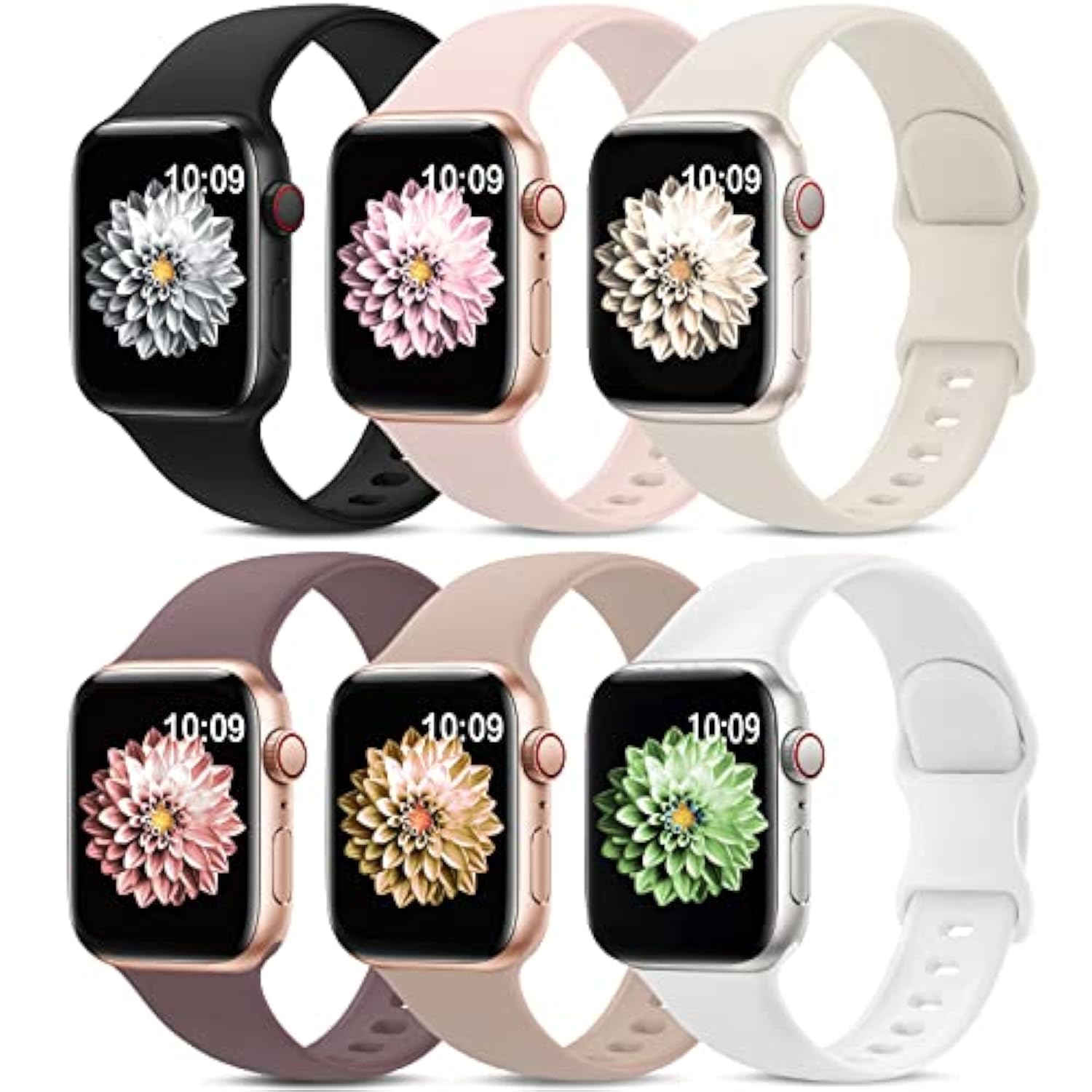 6 Pack Sport Bands Compatible With Apple Watch Band 38Mm 40Mm 41Mm 42Mm 44Mm 45Mm 49Mm 46Mm,Silicone Waterproof Strap Compatible With Iwatch Apple Watch Series 10 9 Ultra 8 7 6 5 4 3 2 1 Se Women Men