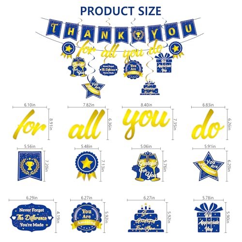 We Appreciate You Decorations Blue Gold Thank You for All You Do Backdrop
