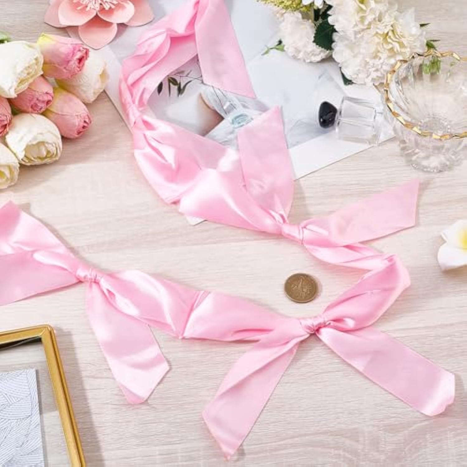 5.25 Feet Satin Bow Garland Pink Coquette Banner Polyester Ribbon Aesthetic Bowknot Hanging Congratulation Ornament Banners For Birthday Bachelorette Wedding Party Favor Diy Decoration