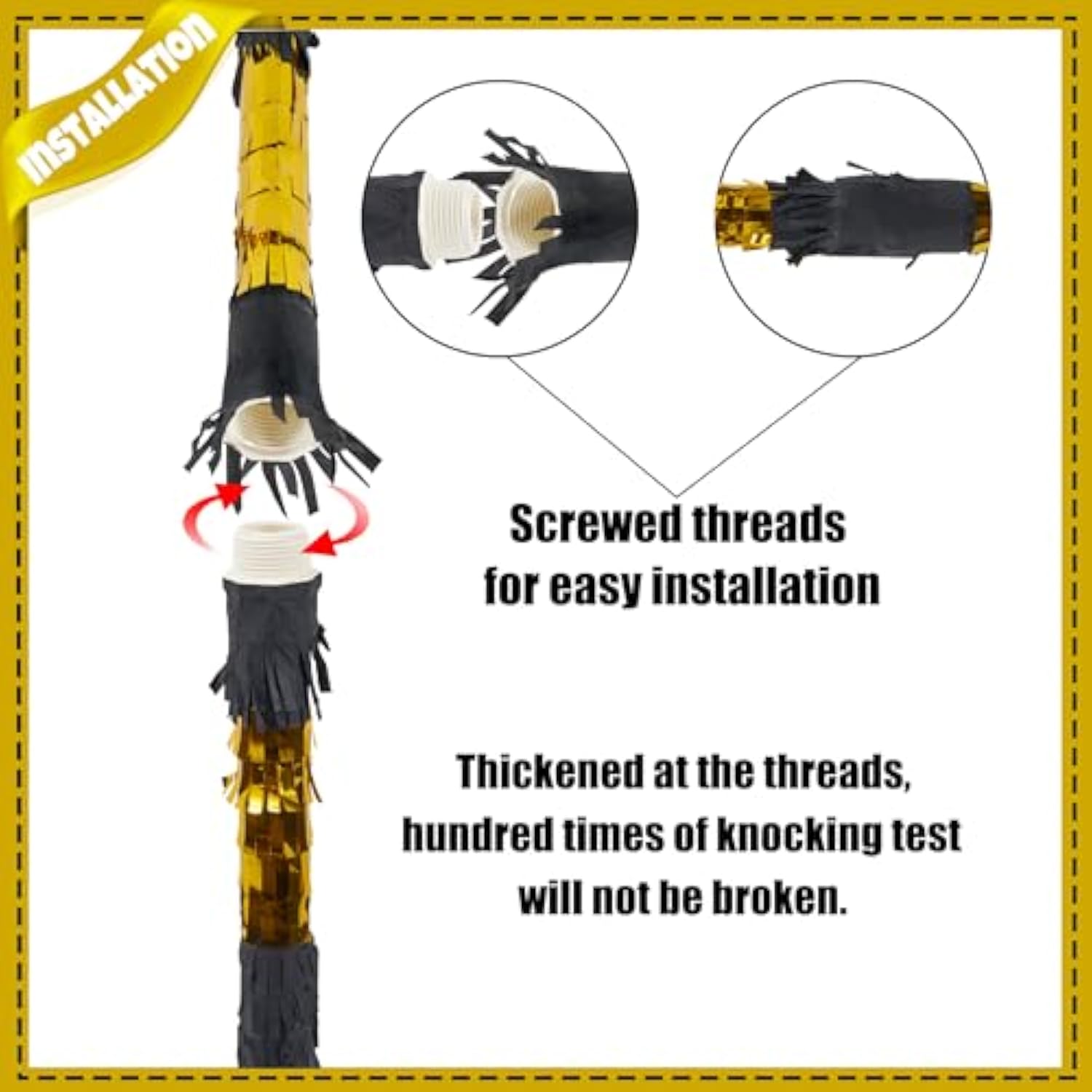 30 Inch Piñata Stick Kit Black Gold Very Sturdy Will Not Break, Suitable For Kids Adults Can Have Fun At Any Party