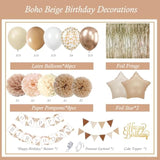 Birthday Decorations for Women - Beige & Cream Balloons, Boho Party Banner