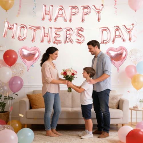 Rose Gold Happy Mothers Day Balloons 16inch Rose Gold Foil Letter Balloons for Mother's Day Decorations
