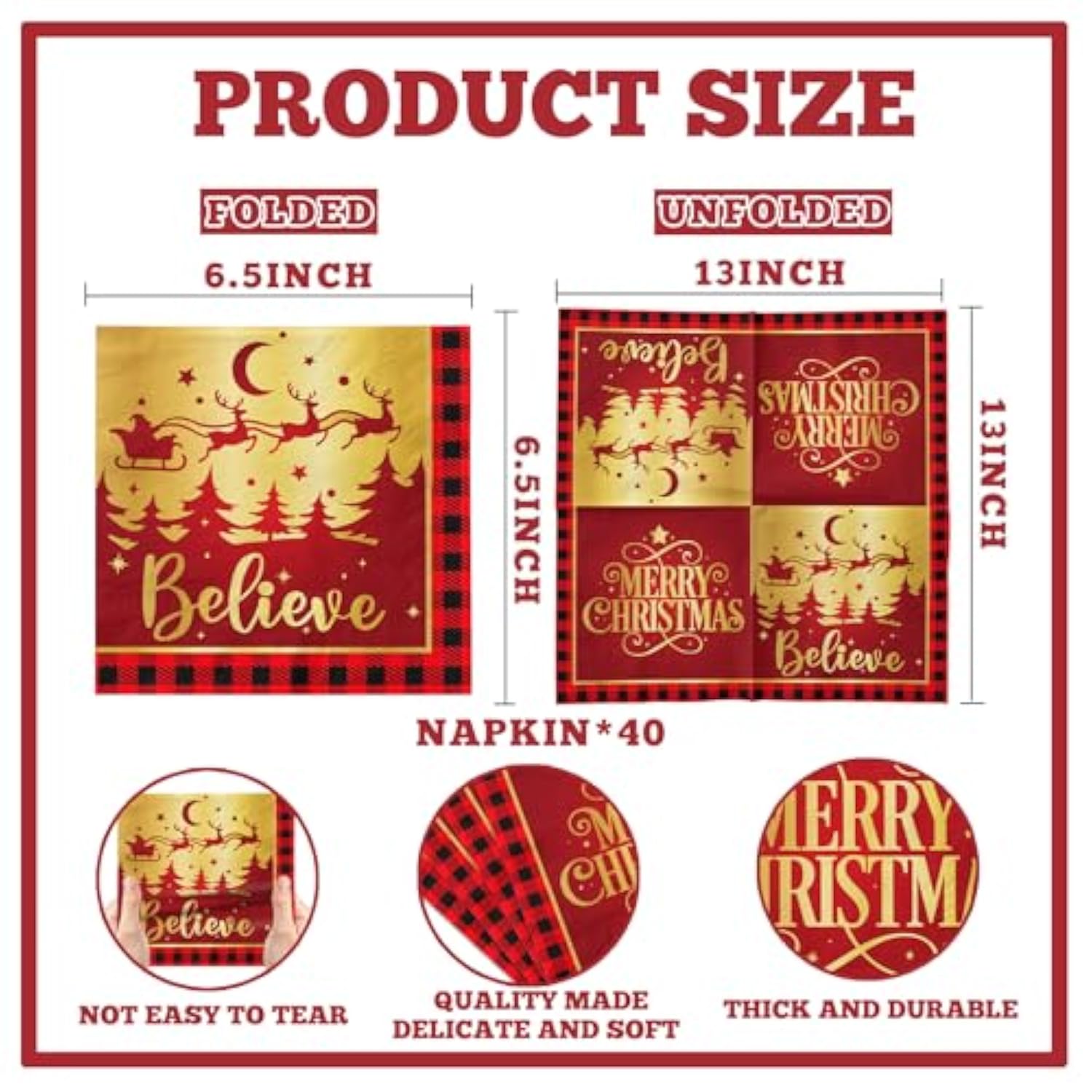 Christmas Napkins, 40Pcs Red And Gold Christmas Paper Napkins Disposable Snowman Christmas Cocktail Napkins White Merry Christmas Napkins For Xmas Winter Holiday Dinner Party Supplies