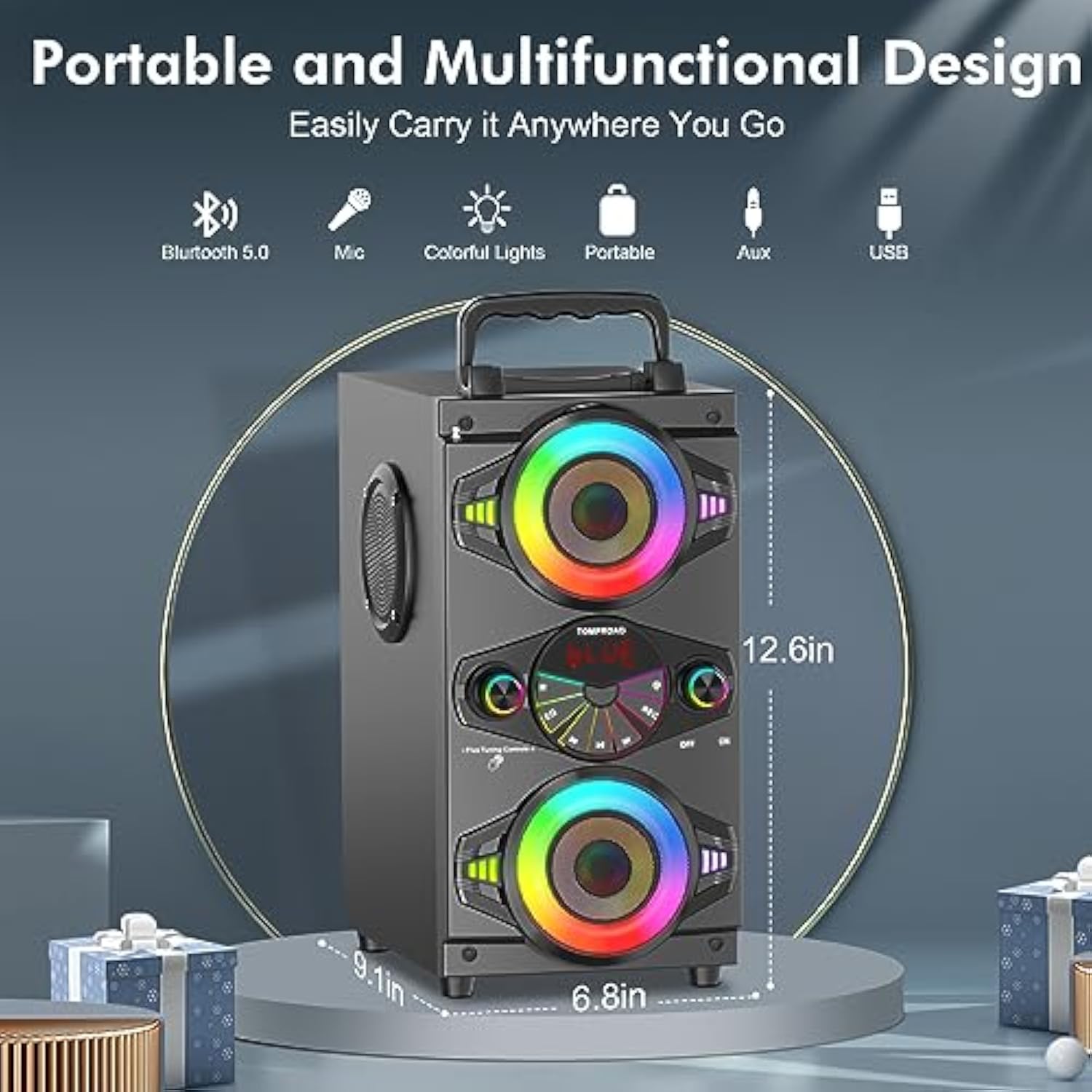 Bluetooth Speakers, 60W Portable Wireless Loud Outdoor Home Party Bluetooth Speaker With Subwoofer, Fm Radio, Led Colorful Lights, Microphone, Remote And Big Powerful Stereo Deep Bass Sound Boombox