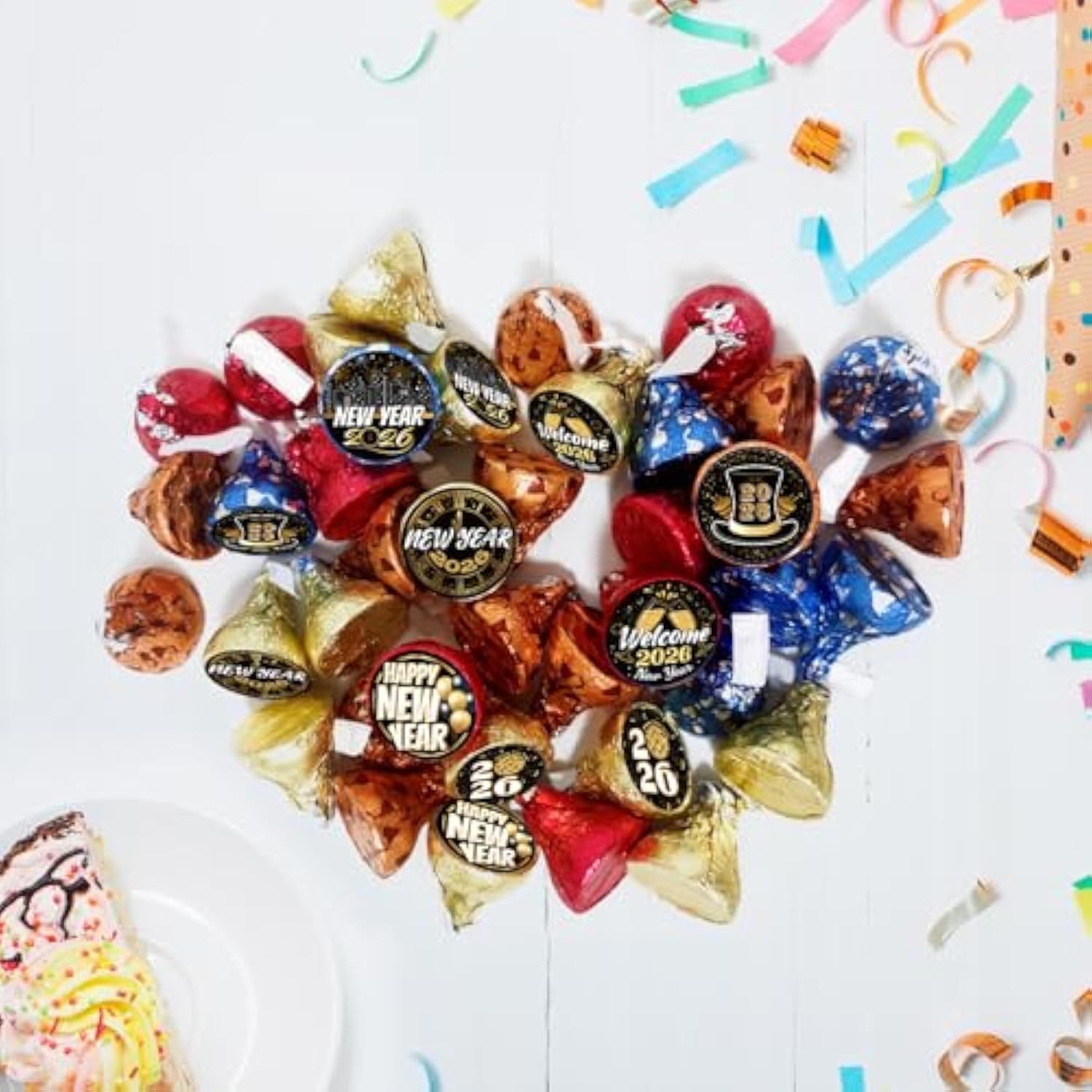 150 Pcs 2026 New Year Kiss Sticker Labels for Candy and Party Favors