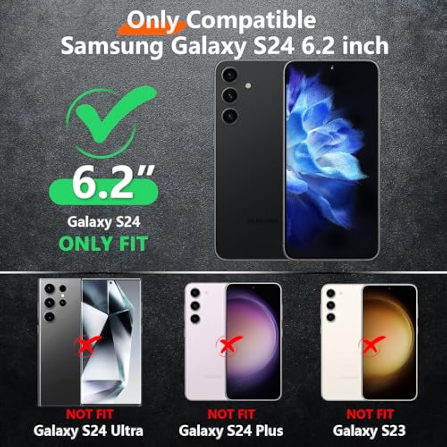 For Samsung Galaxy S24 Case, With 2Pcs [Tempered Glass Screen Protector+Camera Protector][ Grade Shockproof] Heavy Duty Full Body Protection Phone Case For S24 Case,Black