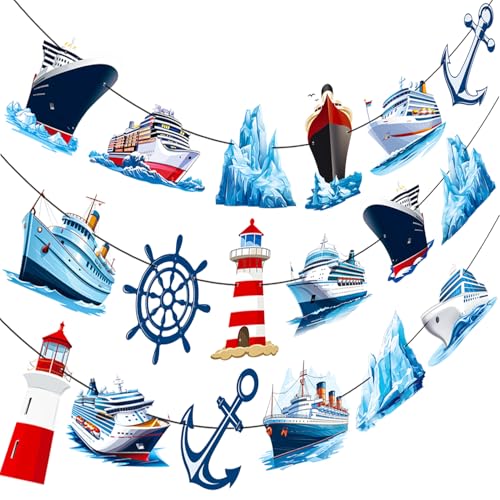 Cruise Ship Party Banner 3PCS Nautical Ship Lighthouse Party Decorations Ocean Anchor Cutout Banner for Navigation Sailor Theme Birthday Baby Shower Supplies