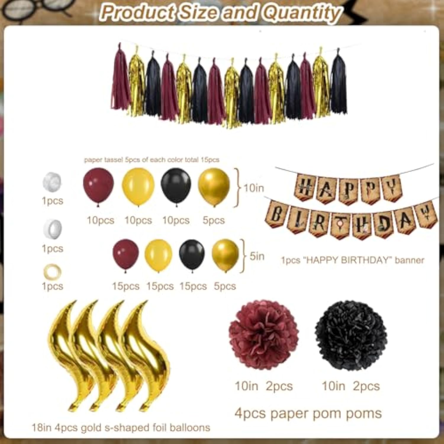 Magical Wizard School Birthday Party Decoration Include Magic Wizard School Balloon Arch Kit, Tassel Flower Ball For Magical Theme Birthday Baby Shower Party Supplies