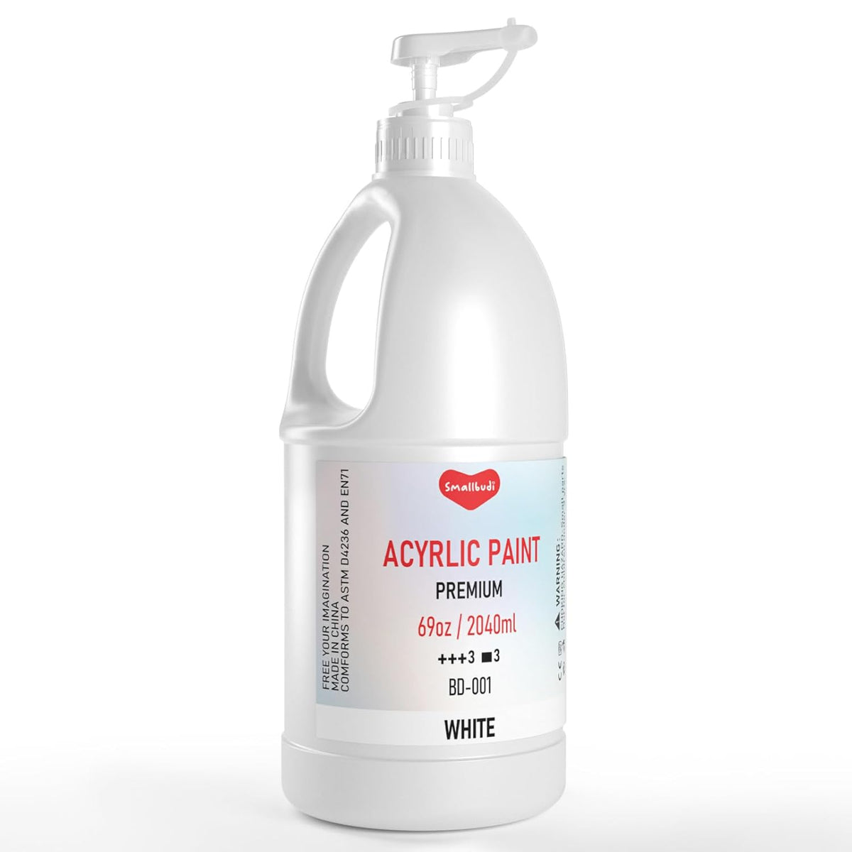 White Acrylic Paint Large Bottle (69Oz /2040Ml) Rich Pigment White Paint For Multi Surface Canvas Wood Ceramic Leather Fabric Rock Craft, Non Toxic For Kid & Adult, With Pump & Sealing Cap