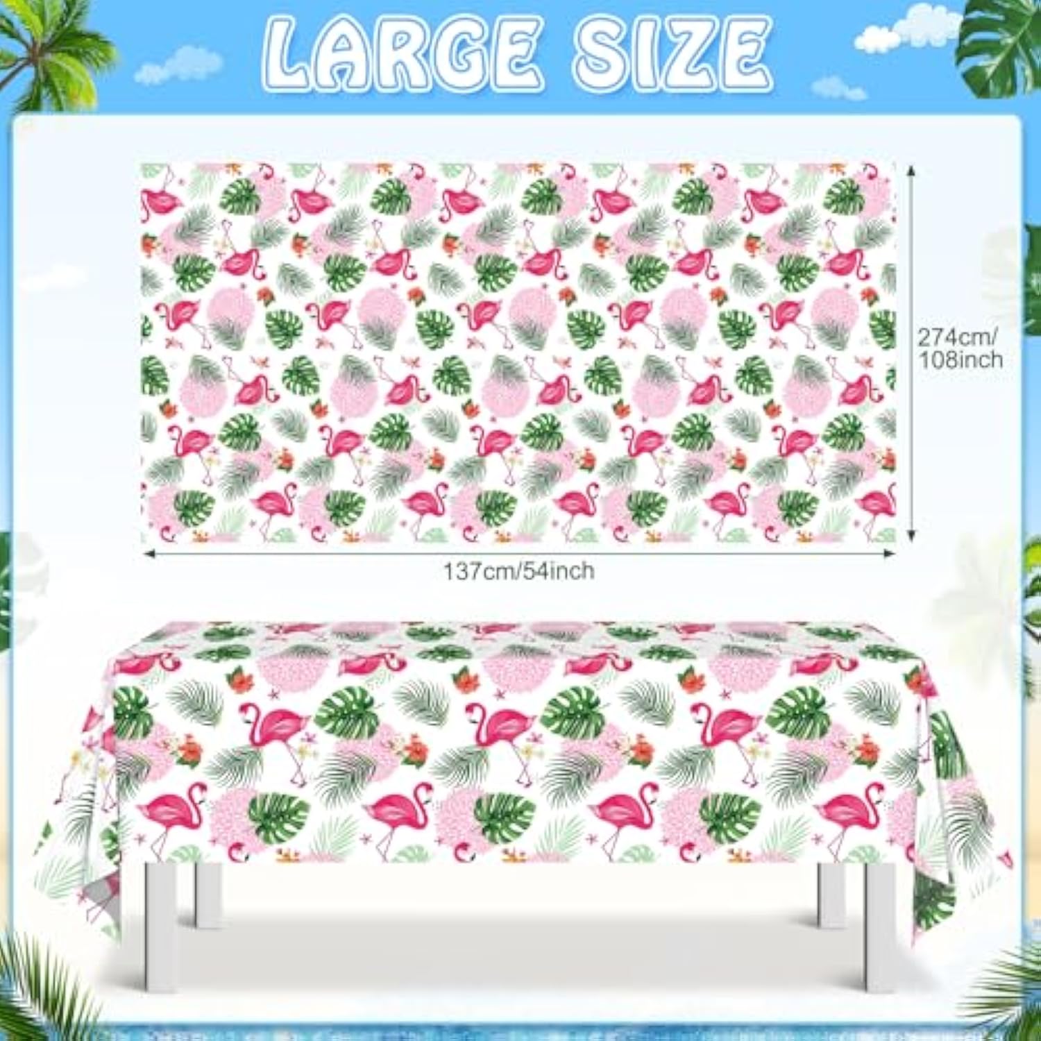 3 Pack Summer Flamingo Tablecloth Party Decorations, Hawaiian Tropical Plastic Table Cloth, Disposable Luau Table Cover For Summer Flamingo Picnic Birthday Party Supplies Decorations, 54” X 108”