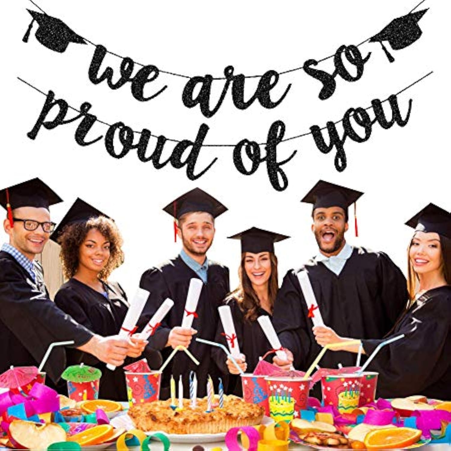 2025 Graduation Banner: Black Glitter "We Are So Proud of You" Garland