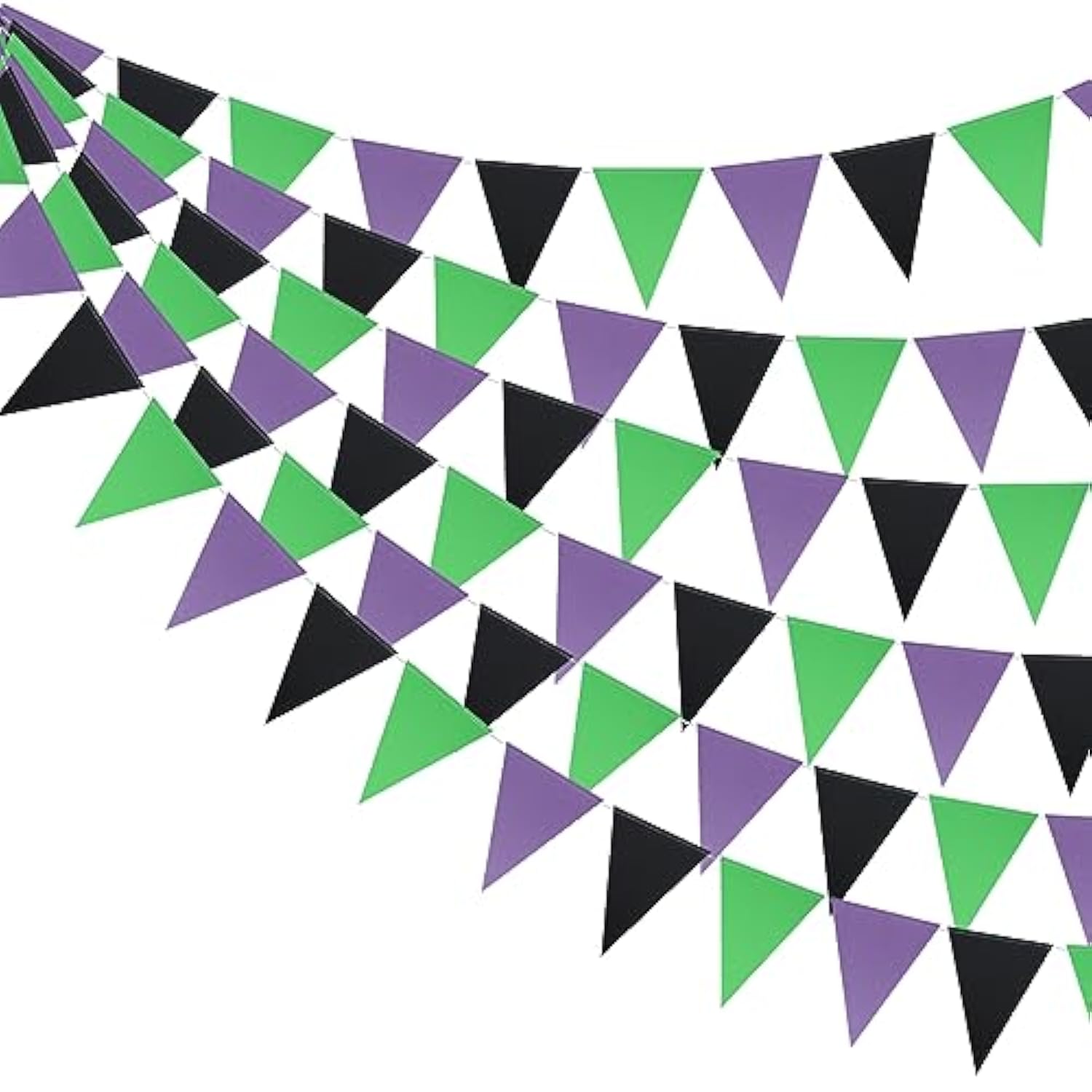 3 Pack Purple Black Green Glitter Halloween Pennant Banner Triangle Flag Party Decorations