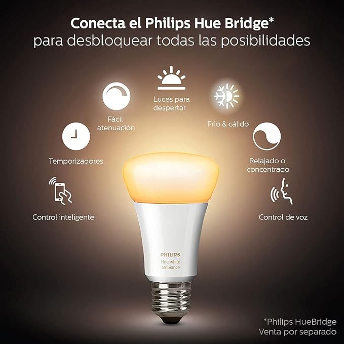 Philips Hue White Ambiance Smart Bulb Starter Kit 4 A19 Bulbs and Hub