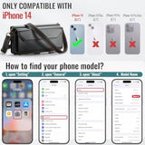 Wallet Case Compatible With Iphone 14 Rfid Blocking 7-Card Holder Soft Pu Leather Magnetic Snap Shoulder Strap Zipper Pocket Phone Case Fit For Iphone 14 For Women 6.1" - Black