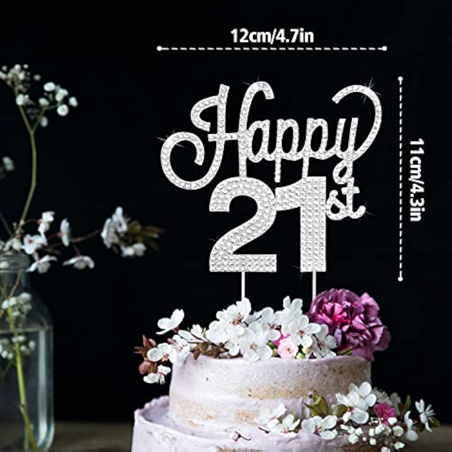 Happy 21St Birthday Silver Rhinestone Cake Topper - Cheers To 21St Birthday 21 Years Old Party Cake Centerpieces Topper Decorations Gift Sign.