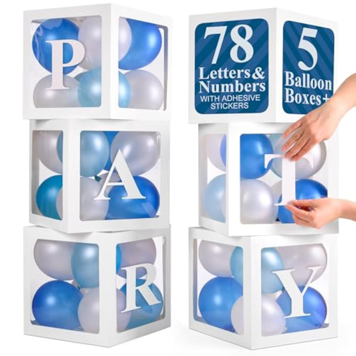 Balloon Boxes With Letters – 5 White Baby Shower Balloon Boxes, Baby Shower Boxes With Letters, Large Baby Blocks For Baby Shower, Baby Boy Boxes, Baby Box Letters, Gender Reveal & Party Decorations