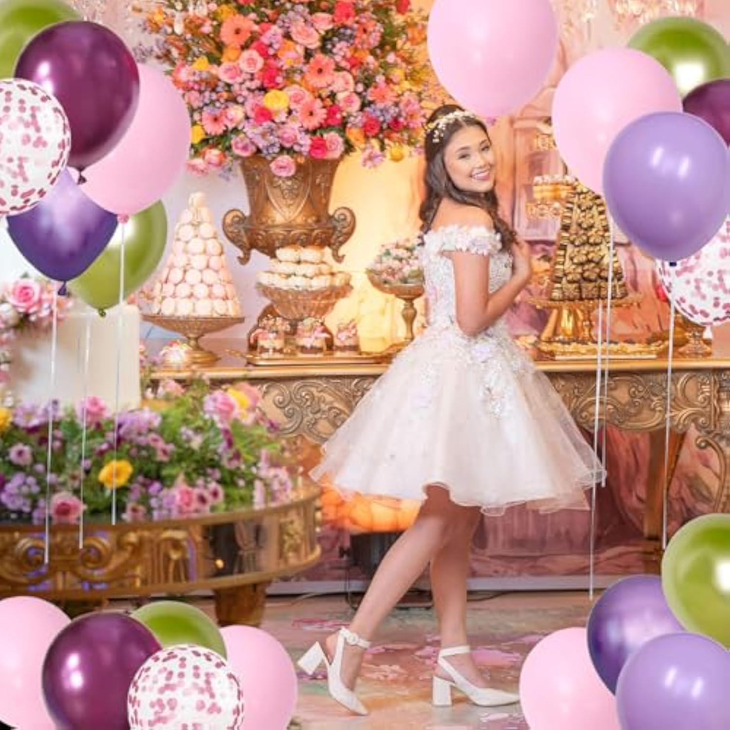 Metallic Confetti Balloon Set: Pink, Purple & Green Party Decor (48PCS)