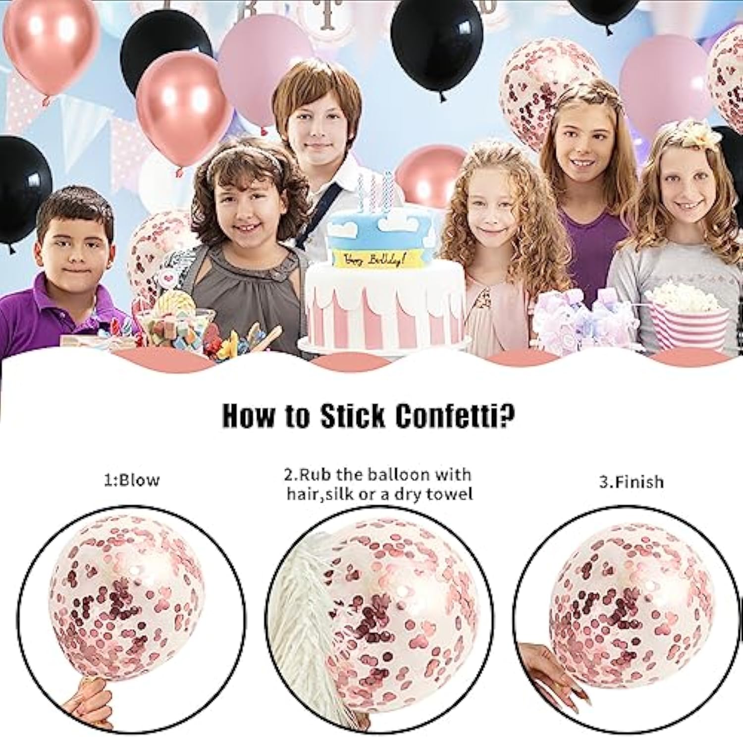 55pcs Pink & Black Balloon Set - Rose Gold Confetti for Party Decorations