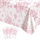 3 Pcs Pink Floral Plastic Tablecloths, Disposable Wedding Table Cloth