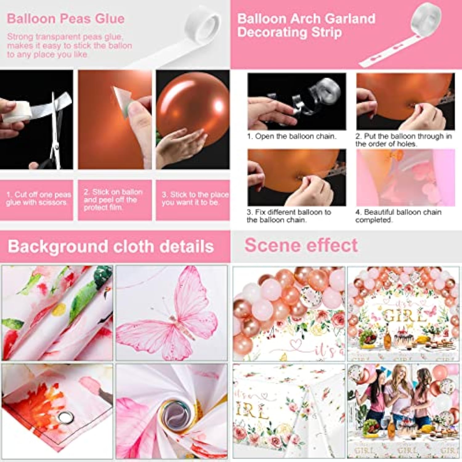 Pink Floral Baby Shower Decorations Include Pink Confetti Balloons Kit