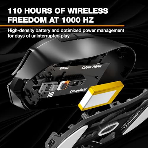 be quiet! Dark Perk Ergo PC Gaming Mouse, 55g Lightweight, Ultra-Long Wireless Battery Life, 8,000Hz Polling Rate, PixArt PAW3950 Sensor, 32,000 DPI,