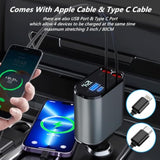 Retractable Car Charger, 4 In 1 Fast Cell Phone Automobile Chargers, With 2.7Ft Retractable Cables And 2 Usb Ports, Compatible With Iphone16/15/14/13 Pro Max, Galaxy S23/ S22 Phones Charging