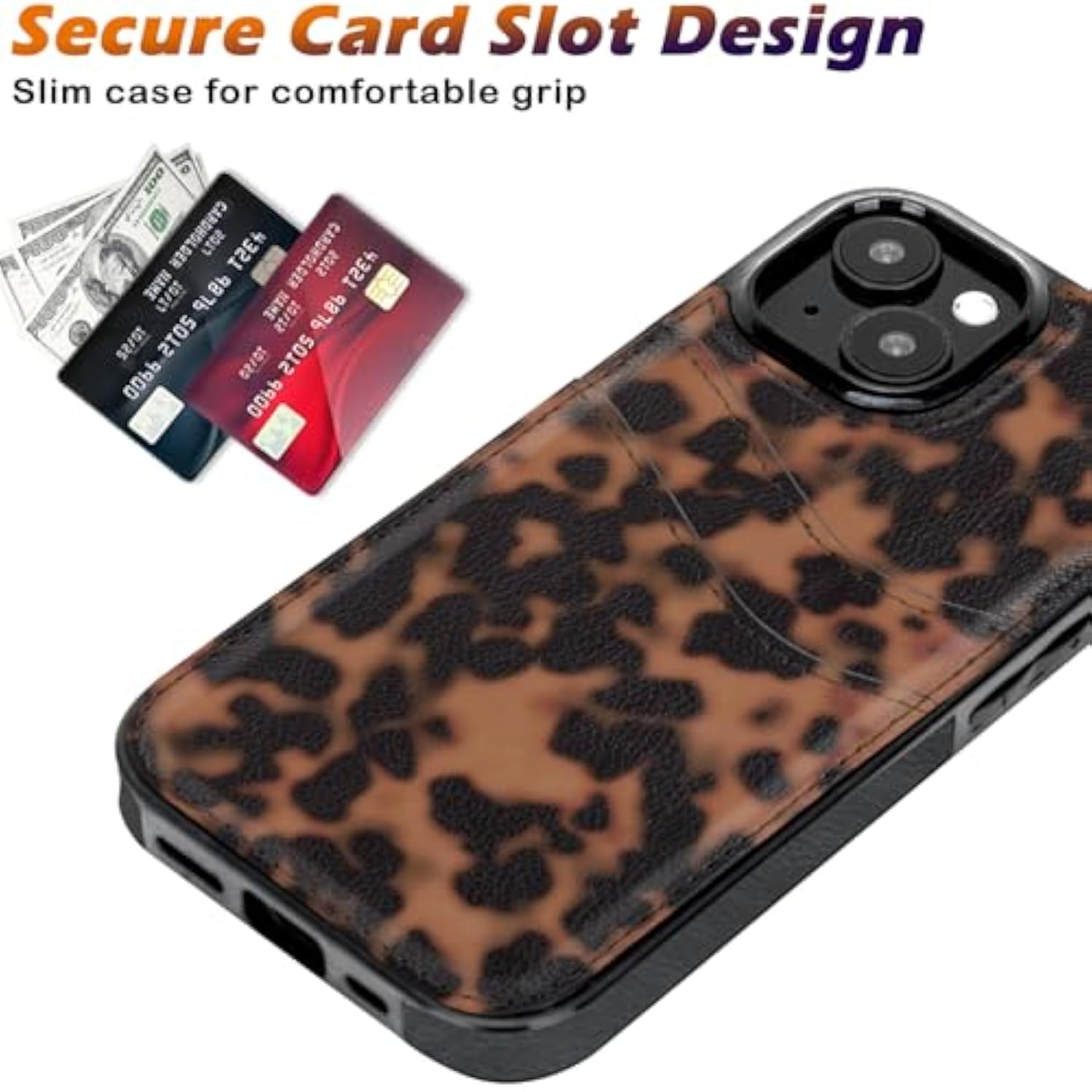 For Iphone 13/14/15 Wallet Case Card Holder Slot Slim Cute Design Soft Leather Protective Phone Case With 2 Credit Card Pockets Cover For 6.1 Inch For Women Men,Turtle Shell
