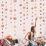 Rose Gold 50th Birthday Garland – Twinkle Stars & Number 50 Bunting for Anniversary