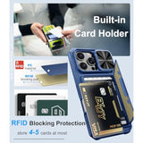 iPhone 16 Pro Case with Card Holder, Slide Camera Cover, Military-Grade Protection, Blue
